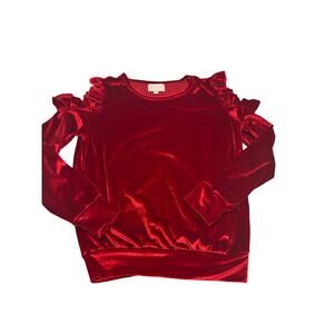 BCBGirls M red velvet cold should ruffled sweatshirt silkie nwot